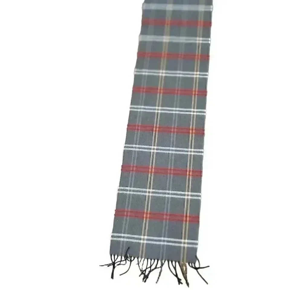 DNY Adult Softer than Cashmere Gray/Red Plaid w Fringe 12